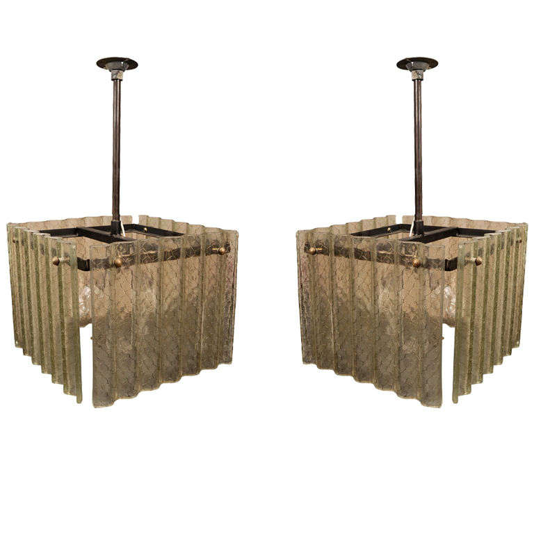 Pair Safety Glass Chandelier