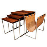 Rosewood And Chrome - Leather Sling Caddy Nesting Tables