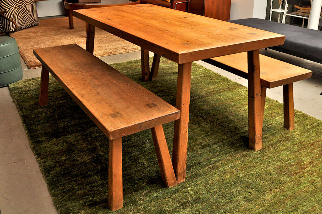 American Solid Douglas Fir Dining Table with Benches