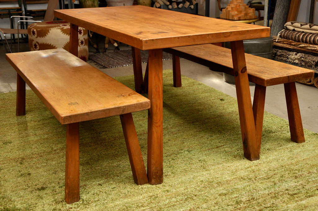 Contemporary Solid Douglas Fir Dining Table with Benches