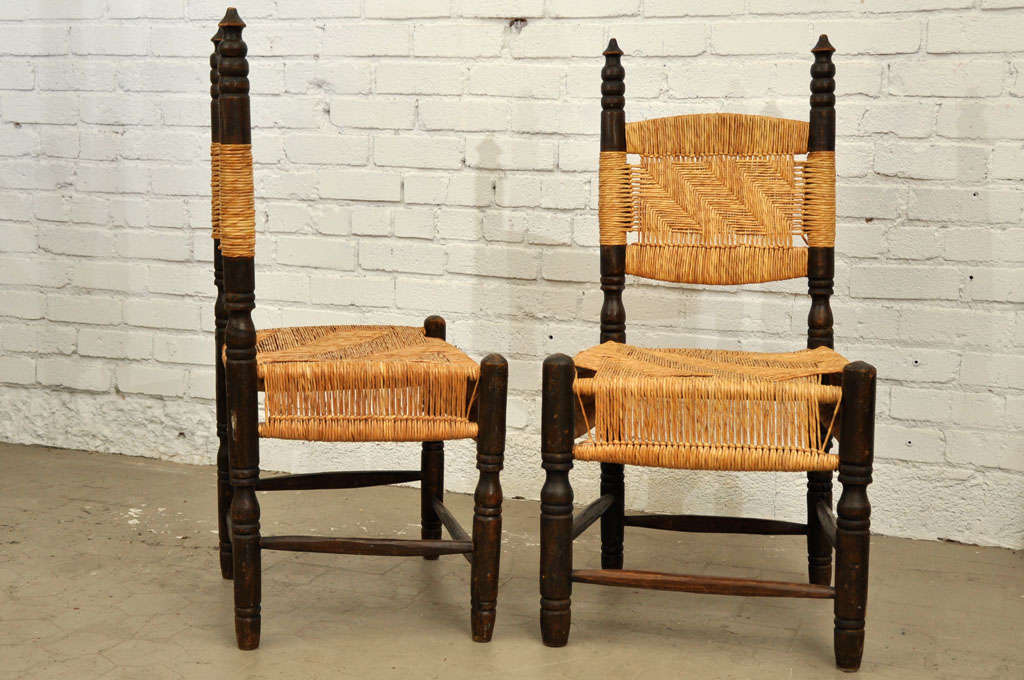 Mexican Vintage Pair of Turned Wood Side Chairs