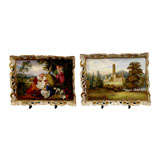 Pair of English Porcelain Scenic Trays