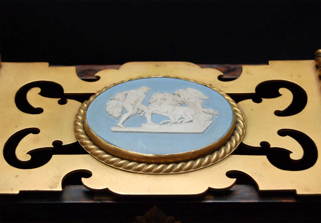 A Fine English Wood Box With Wedgwood and Gilded Mounts In Good Condition In Hudson, NY