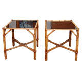 Vintage Rattan Glass Topped End Tables