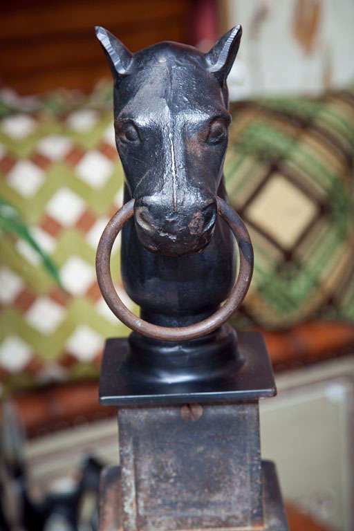 Victorian Era Cast Iron Horse Head Hitching Post In Excellent Condition In Mt Kisco, NY