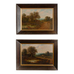 Set of 2 Antique Oil Paintings c. 19th Century Signed S. Martin