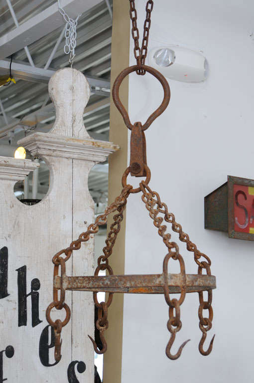 Great wrought iron meat hook from a French butchers shop. Would be a clever pots and pans rack for the kitchen.