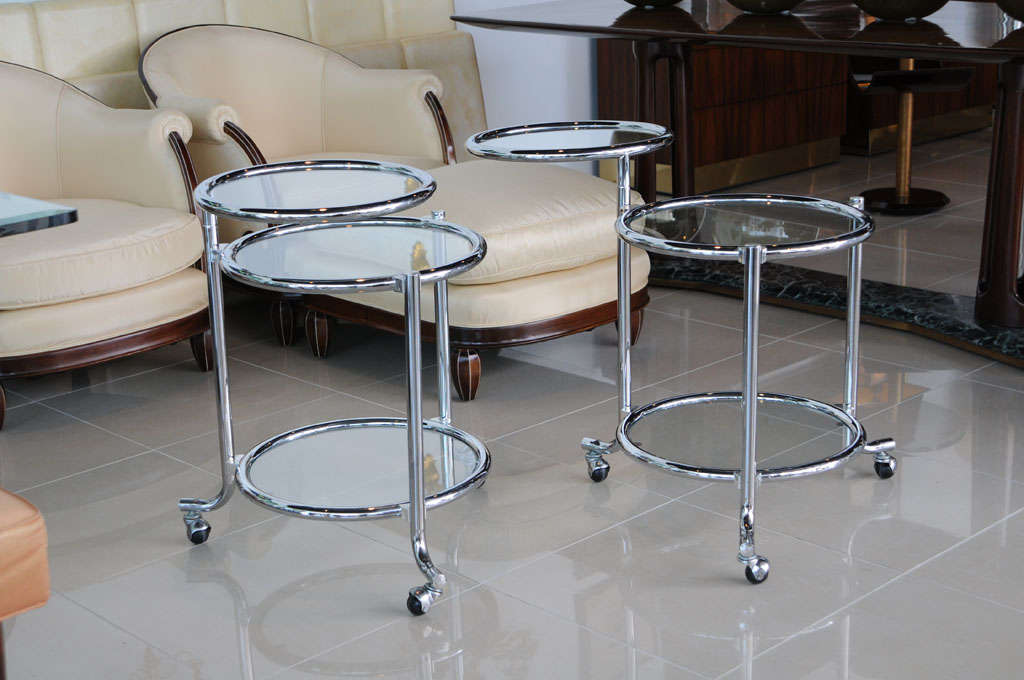 Single Chrome Rolling Swivel Side Table Attributed to Gilbert Rohde For