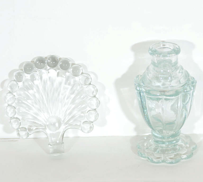 Vintage Peacock Style Depression Glass vanity Set 5