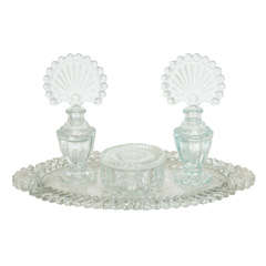 Vintage Peacock Style Depression Glass vanity Set