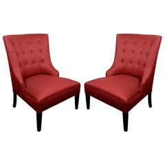 Pair of Hollywood High Back Slipper Chairs in Crimson 10