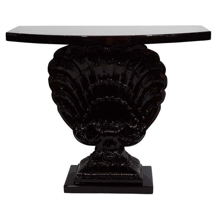 Mid-Century Modern Hollywood Regency Ebonized Shell Console by Grosfeld ...