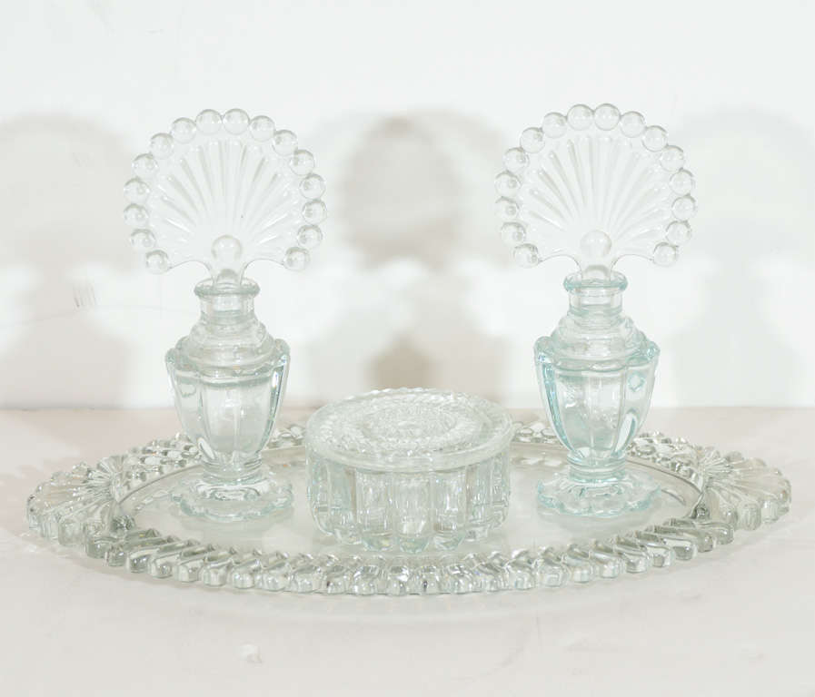 Vintage Peacock Style Depression Glass vanity Set at 1stDibs vintage glass vanity set