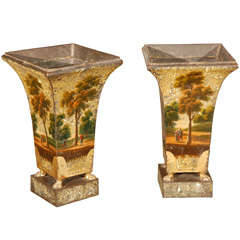 A Pair of Unusually Large Tole Urns