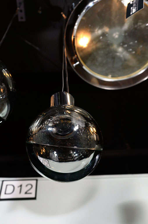 Italian Seguso Grey Glass Globe Pendant Light For Sale