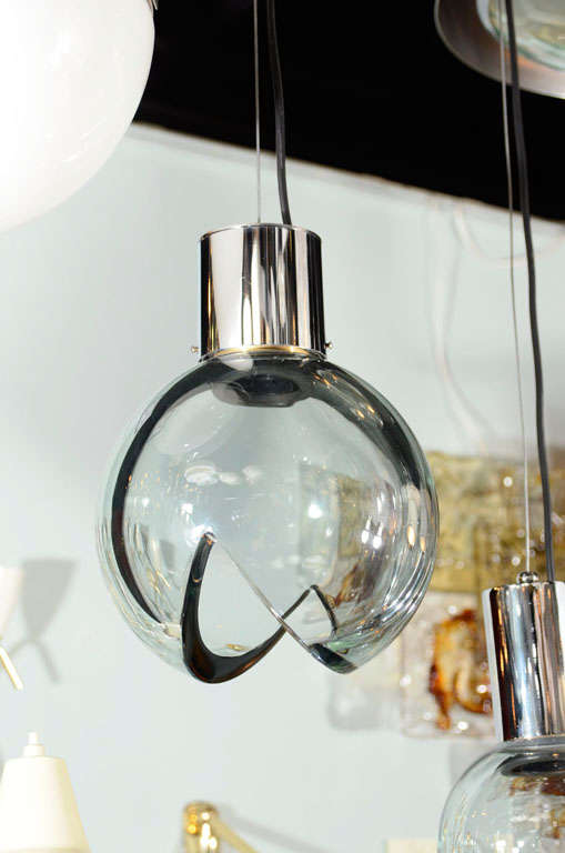 Seguso Grey Glass Globe Pendant Light