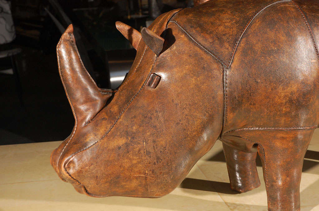 English Omersa Leather Rhino Sculpture by Abercrombie & Fitch. For Sale