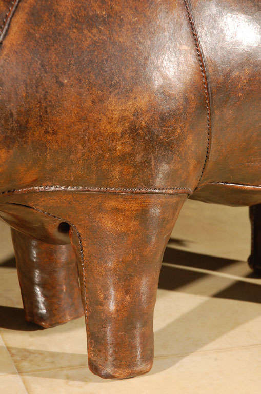 Mid-20th Century Omersa Leather Rhino Sculpture by Abercrombie & Fitch. For Sale