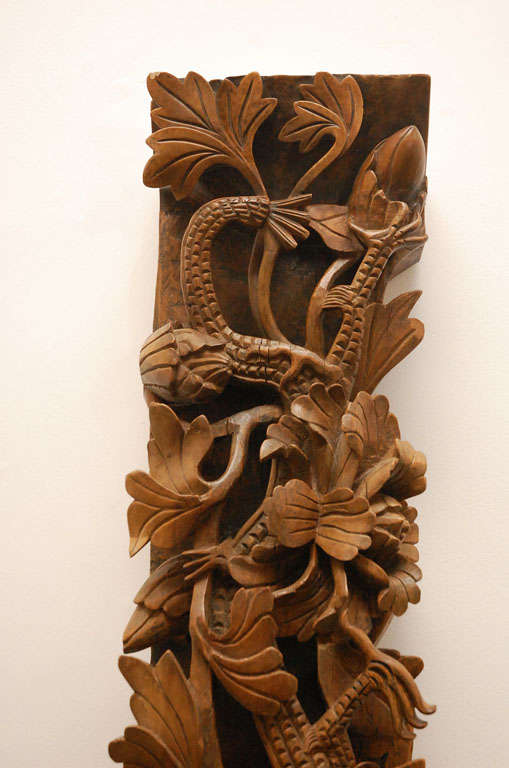 Asian Double Dragons Hand Carved Wood Relief Panel