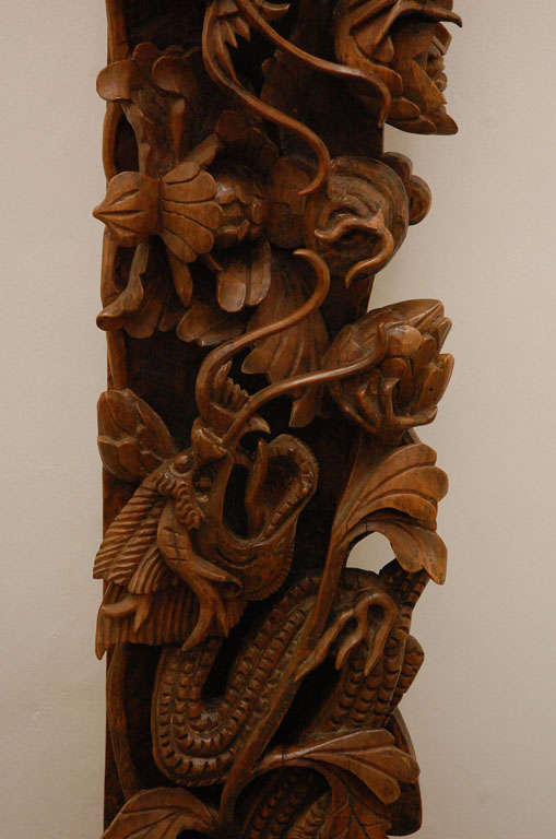 Double Dragons Hand Carved Wood Relief Panel 1