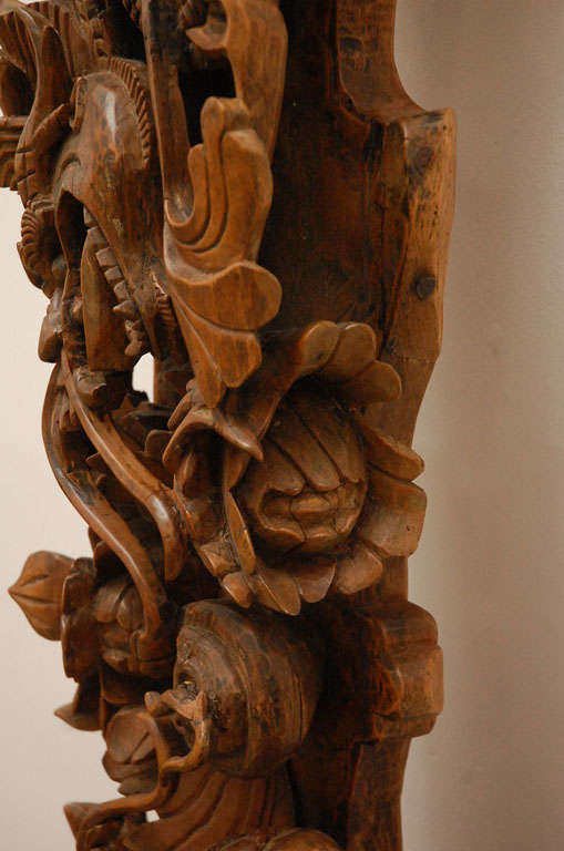 Double Dragons Hand Carved Wood Relief Panel 2