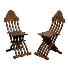 Pair of Anglo Syrian Bone Inlay Folding Chairs