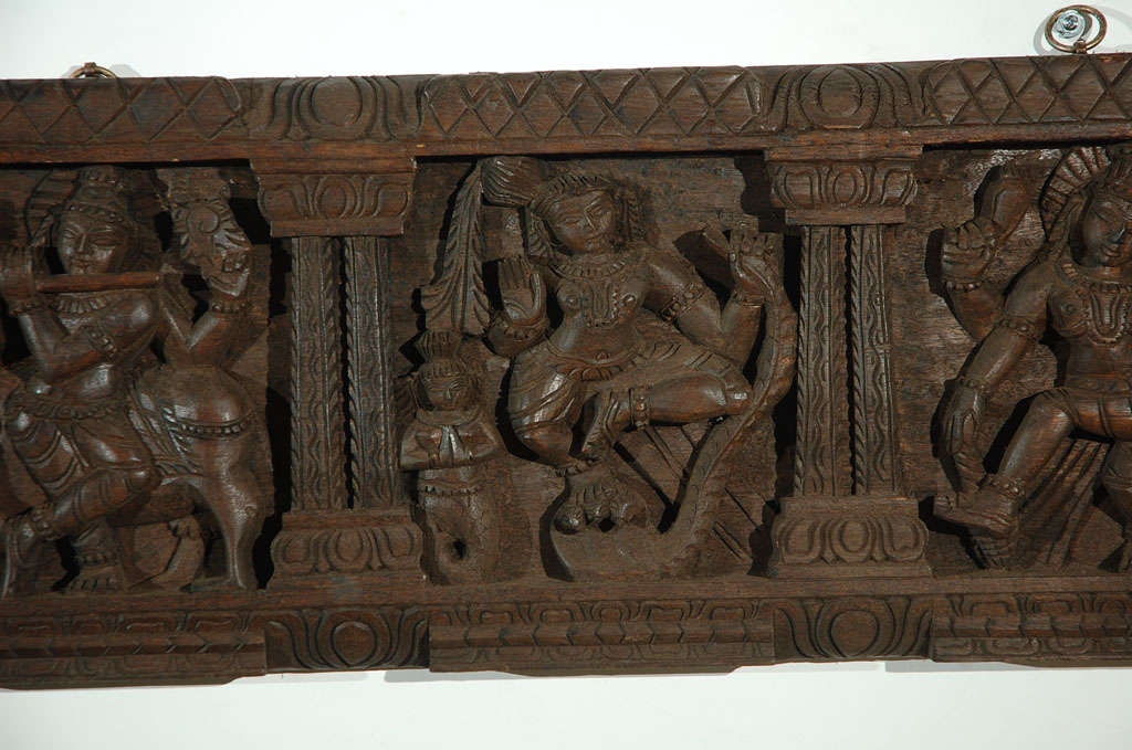 Wood South Indian Carved Architectural Panel