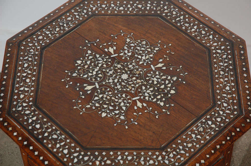 19th Century Anglo Indian folding Rosewood Inlaid Octagonal Side Table