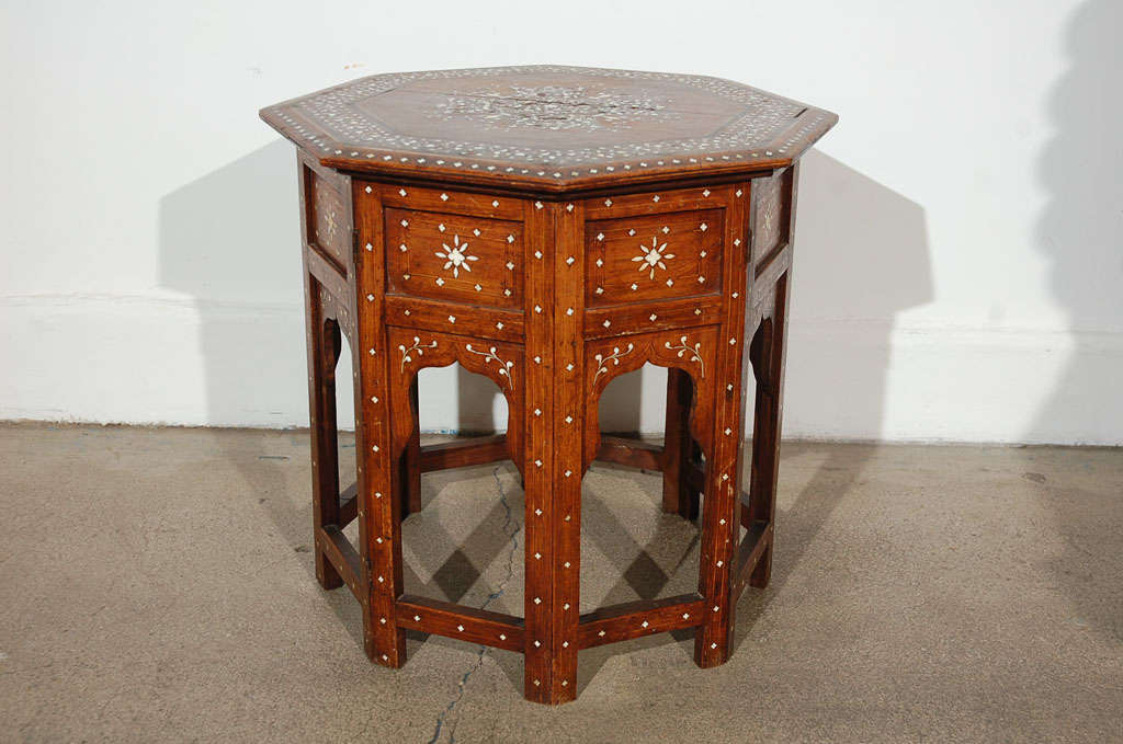 Anglo Indian folding Rosewood Inlaid Octagonal Side Table 4