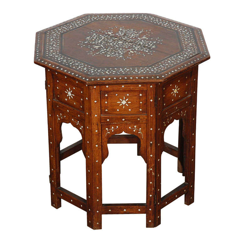 Anglo Indian folding Rosewood Inlaid Octagonal Side Table