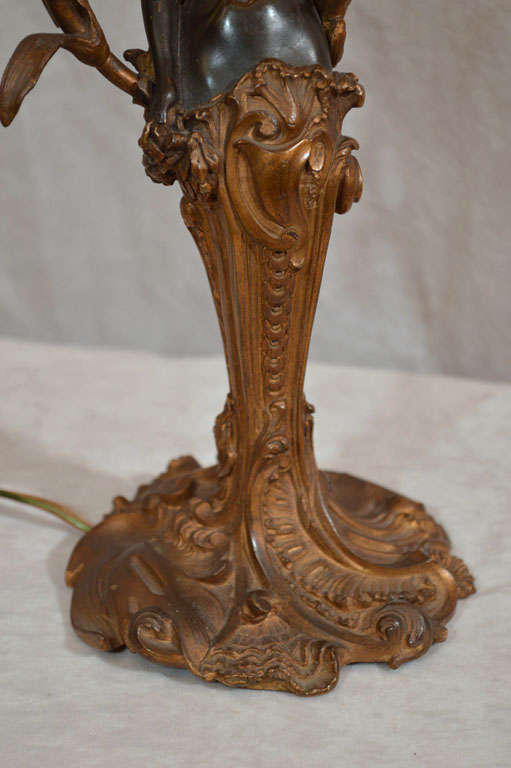 French Art Nouveau Bronze Table Lamp Candelabra