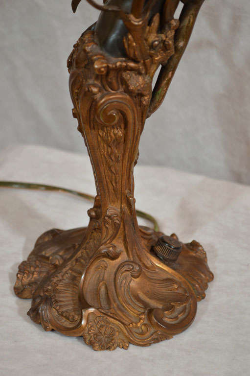 Cast Art Nouveau Bronze Table Lamp Candelabra