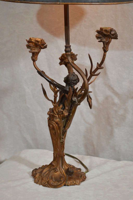 Art Nouveau Bronze Table Lamp Candelabra 1