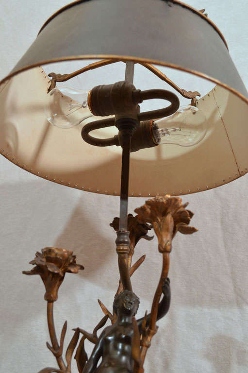 Art Nouveau Bronze Table Lamp Candelabra 2