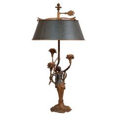 Art Nouveau Bronze Table Lamp Candelabra