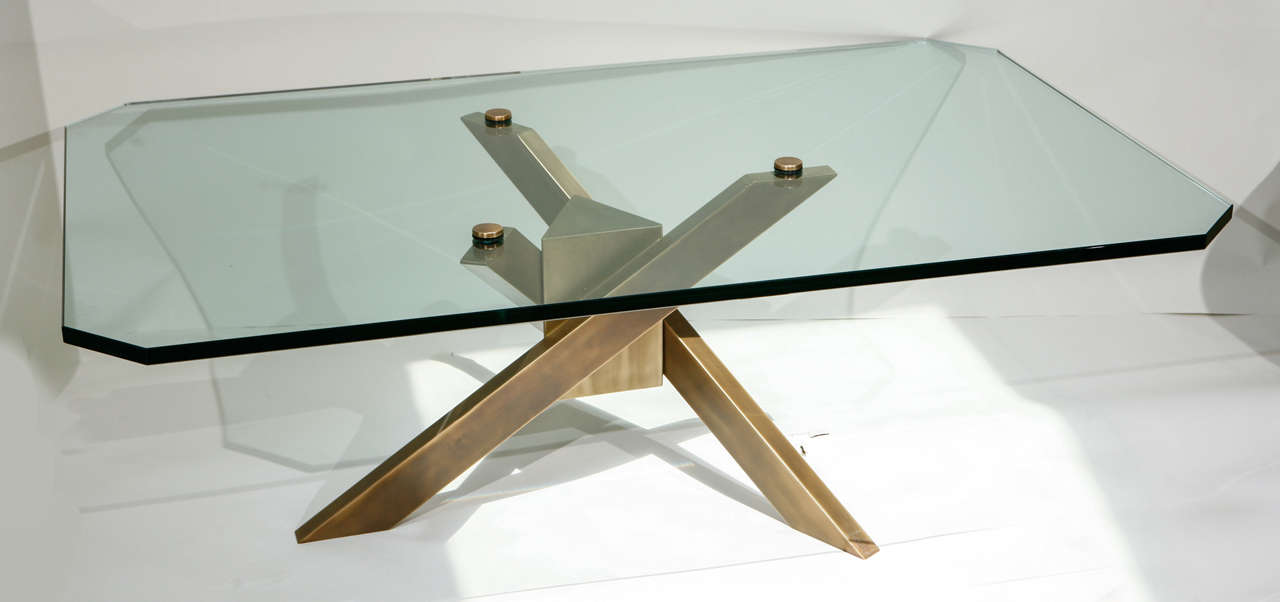French Coffee Table With Architectural Base And Glass Top
