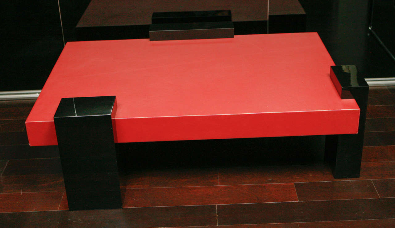 red leather coffee table