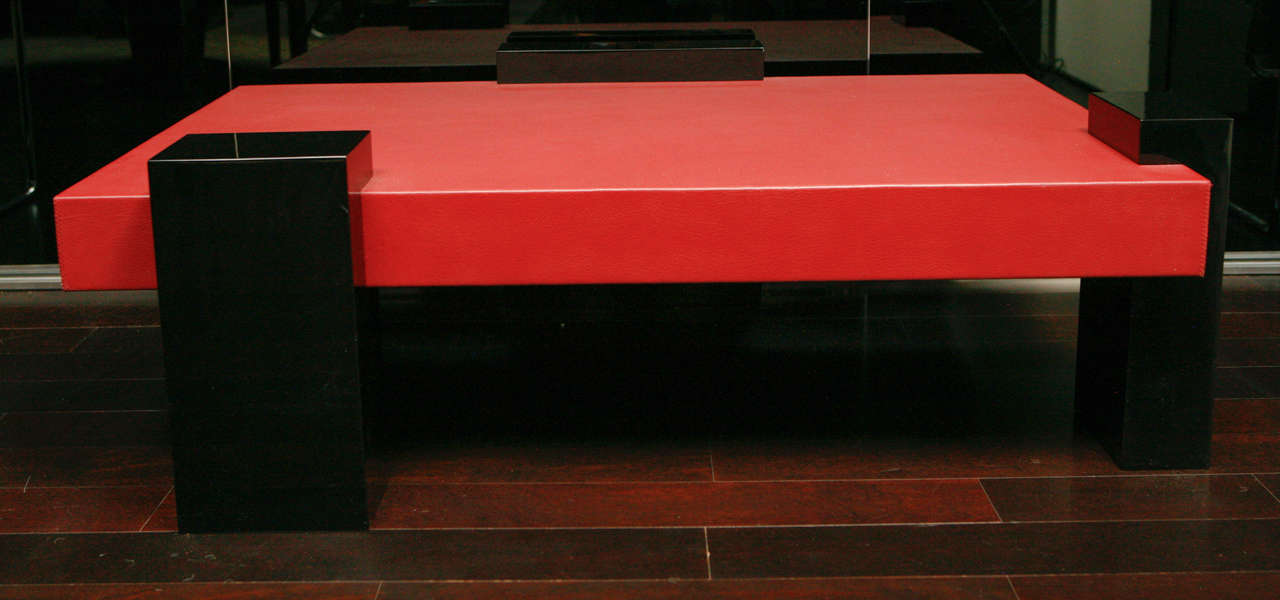 German Modernistic Coffee Table in Red Leather For Sale