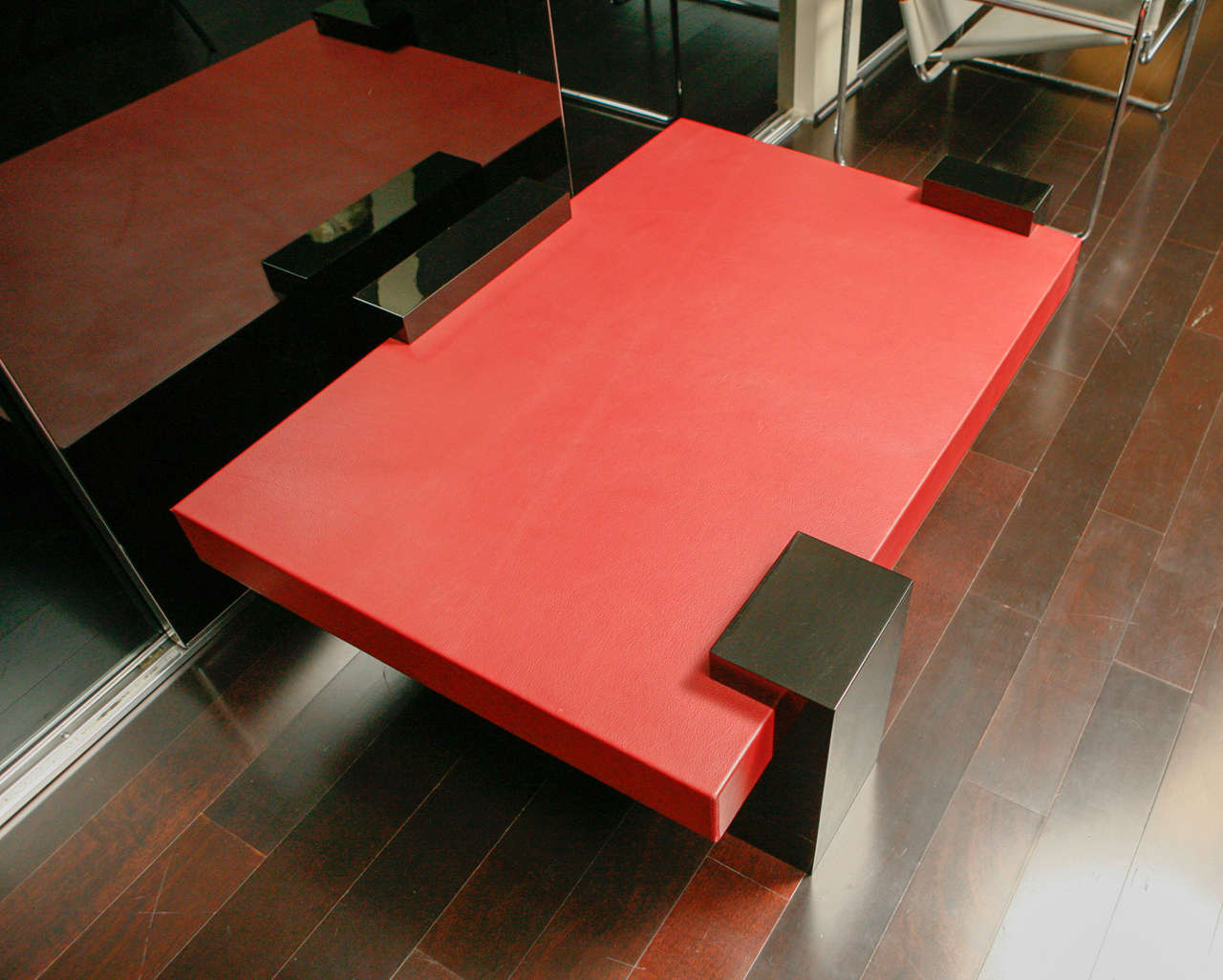 Modernistic Coffee Table in Red Leather For Sale 1