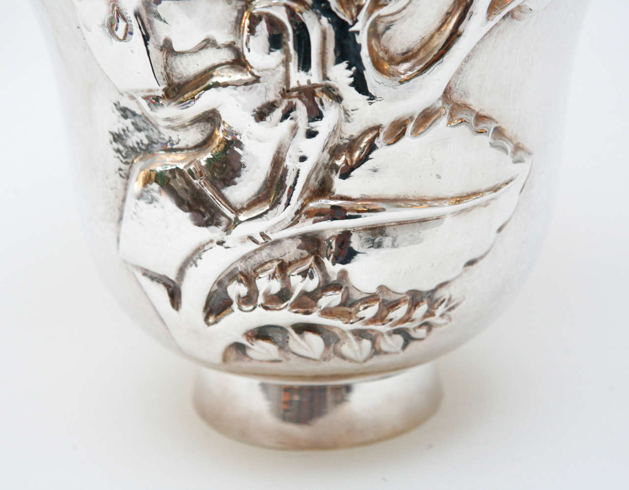 Mid-20th Century Large Italian Silver Plate Hand Chased Vase