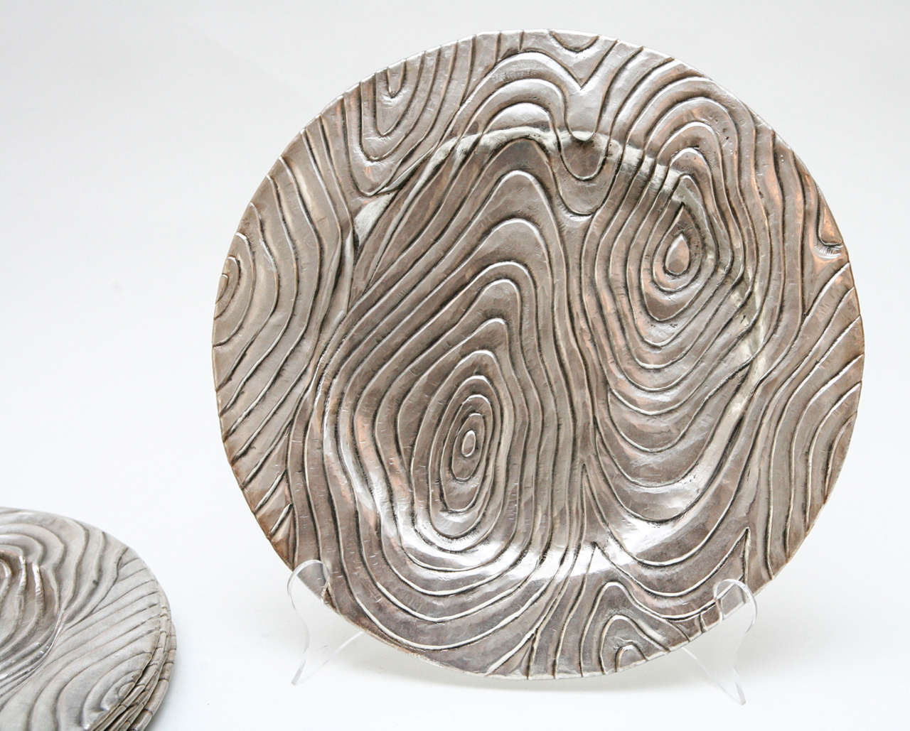 Set of Six Hand Chased Faux Bois Chargers by Robert Kuo