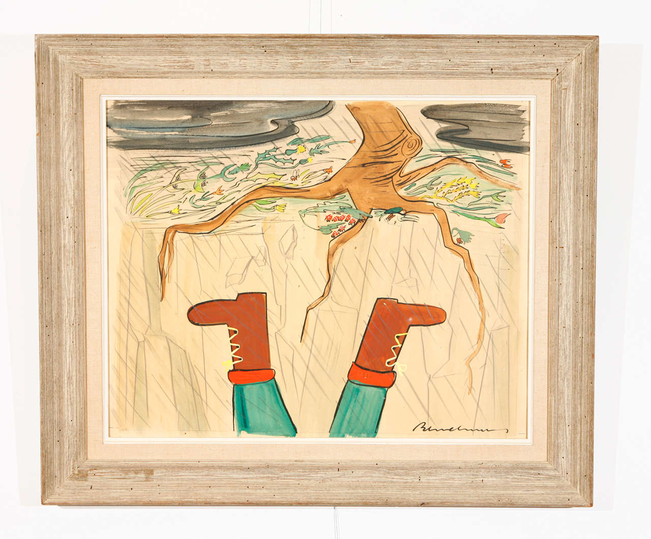 A charming pair of original paintings by Ludwig Bemelmans that were used as illustrations for his children's book 