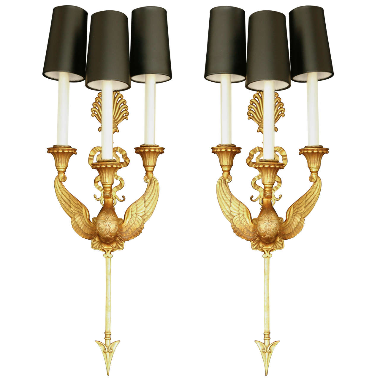 Pair of Three Arm Napoleonic Style Bronze Sconces