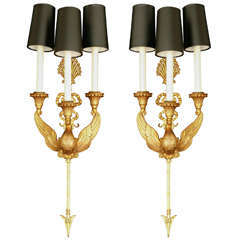 Pair of Three Arm Napoleonic Style Bronze Sconces 5