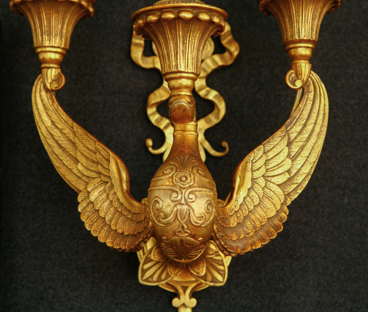Gilt Pair of Three Arm Napoleonic Style Bronze Sconces