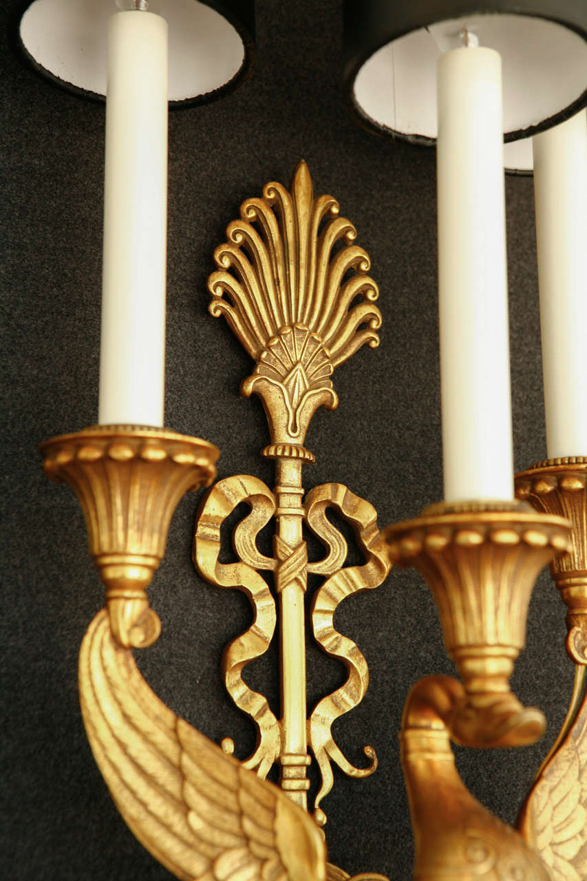 20th Century Pair of Three Arm Napoleonic Style Bronze Sconces