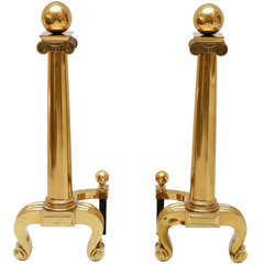 Pair of Monumental Art Moderne Brass Andirons