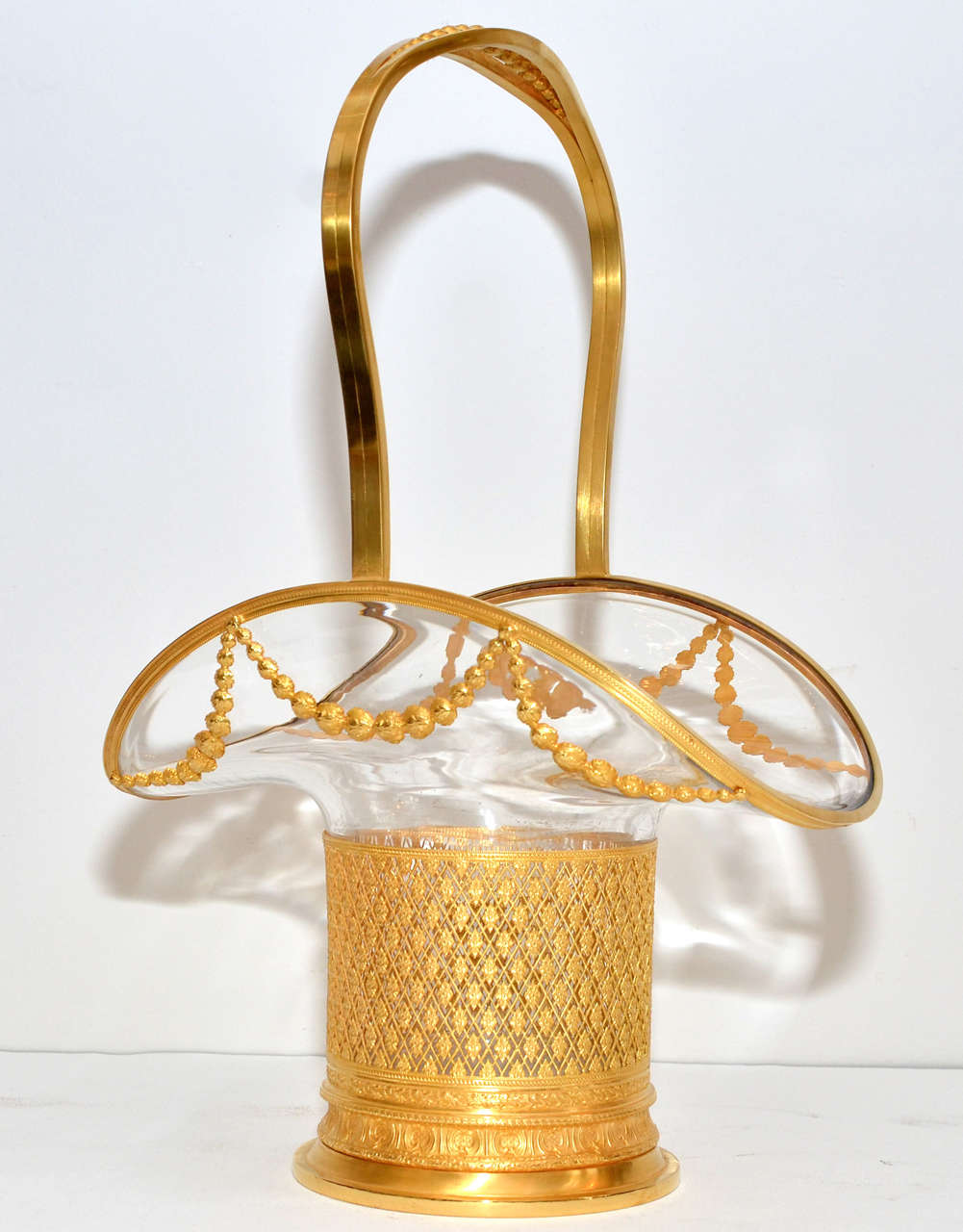 Louis XVI Magnificent Crystal and Bronze Basket For Sale