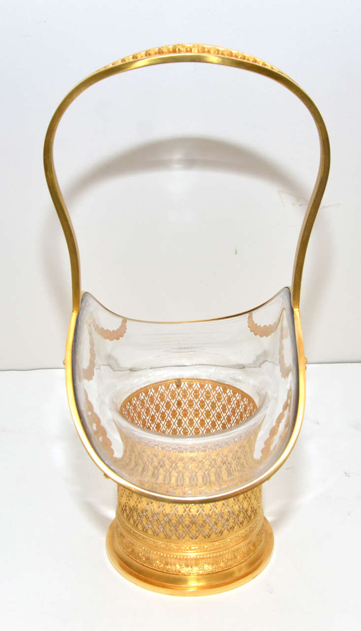 French Magnificent Crystal and Bronze Basket For Sale