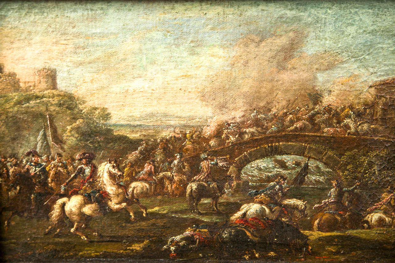 Francesco Graziani, Italien, Öl auf Leinwand „Battle Scene on a Bridge“ (17. Jahrhundert) im Angebot